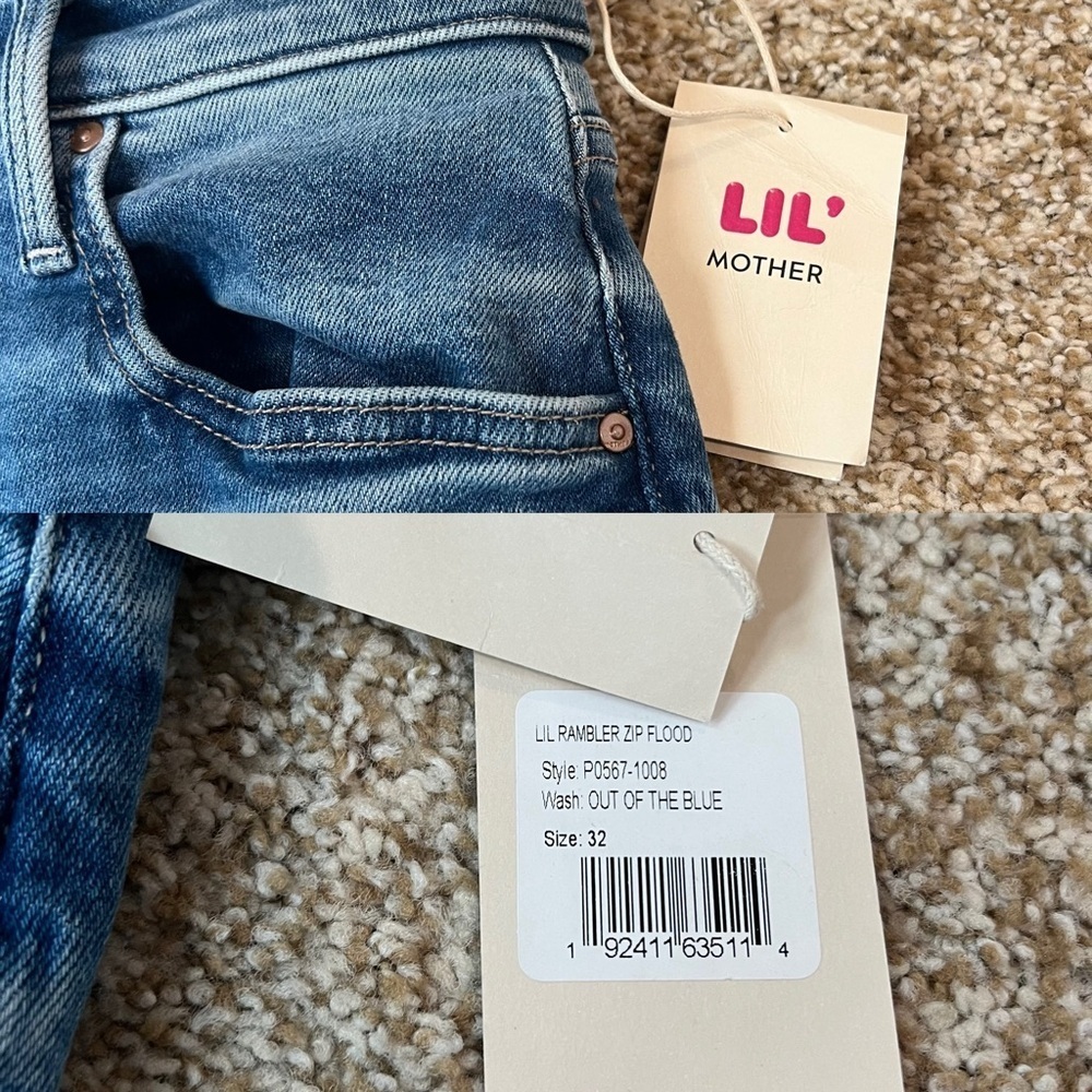NWT MOTHER Lil’ Zip Rambler Petites Flood High Rise Cropped Straight Jeans 32P - Picture 14 of 16